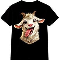 Funny Goat Tongue Out Smiling Billy Goat Horns Farm Animal Art Graphic T Shirt. 100 beige