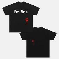 2026 Men I'm Fine Graphic T‑Shirt Funny Bullet Hole Blood Splatter Double‑Sided Print O‑Neck Short Sleeve Humor Street Tees L black