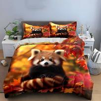 Autumn Red Panda Decor Set Bedding Set with 1 Duvet Cover 2 Pillowcases Single Double King Queen, Gift EU Twin 135X200cm&set orange