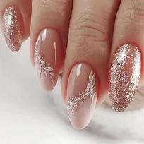 24Pcs Christmas Press on Nails White Snowflake  Fake Nails French Almond Glitter Artificial Nails Full Cover Nail New Year Gifts brown