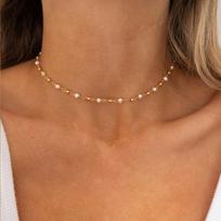 Dainty Fresh Water Pearl Choker Necklace Women Jewelry Tarnish Free 18K Gold Plated Stainless Steel Chain Layered Necklace 16+2inches brown