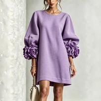 Women's 3D Floral Sleeve Dress for Casual and Party Wear L violetinė