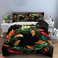 3Pcs Autumn Leaf Wreath Bedding Set, Vibrant Multicolor Foliage Wreath Print Duvet Cover + 2 Pillowcases, Modern Boho Decor AU Double 180X210cm&set
