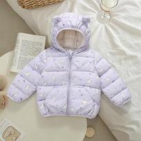 Cute Ears Design Hooded Thick Padded Coat For Little Kids Boys Girls 120cm violetinė