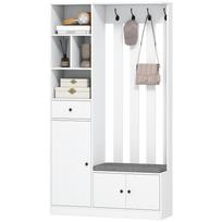 180 Cm Wardrobe With Clothes Rack Shoe Bench 4 Hooks Open Shelves Mdf White