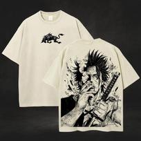 Anime Vintage Washed, Heavy Cotton Oversized Print T-Shirt, Japanese Manga Shirt 140 white