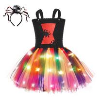 Spider Flash LED Mesh Tutu Dress, Little Girls Holiday Stage Performance Princess Gown S（2-3Y） black
