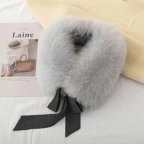 Luxury Winter 100% Real Fox Fur Scarf Women Neck Keep Warm Natural Fox Fur Square Collar Coat Hooded Warm Scarves Ladies Length 50CM&Non-removable ribbon gray