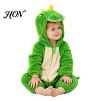 Adorable Holiday Outfit for Infants Baby Animal Onesie Costume Boys Girls, Soft Flannel Fleece Jumpsuit with Hood Plush Gifts Halloween Christmas 90 Dinosaur green