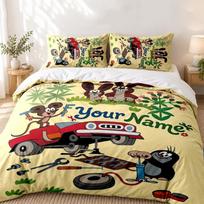 Cartoon Mole Custom Name 3pc set Perfect for bedroom use Comfortable bedding set includes a duvet cover and two pillowcases Ideal birthday or Christma 135cmx200cm beige