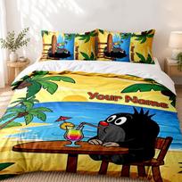 Cartoon Mole Custom Name 3pc set Perfect for bedroom use Comfortable bedding set includes a duvet cover and two pillowcases Ideal birthday or Christma 180cmx210cm