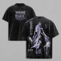 2026 Bleach Sosuke Aizen Dvipusiai Anime Grafinis Vintage Išplėtos Juodos Spalvos Marškinėliai Unisex Per dydį Y2K Gatvės Stiliaus Medvilniniai Marškinėliai M black