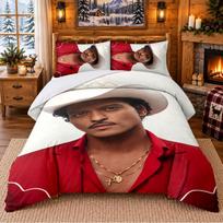 Bruno Mars Pattern Bedding 3Pcs Set Bed Sheet And Pillowcases For Indoor Bedroom 135cmx200cm white