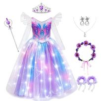 Vaikų Glinda Blizganti Tiulio Princesės Suknelė su Plačiomis Rankovėmis ir Pilnu Rinkiniu Mergaičių Gimtadienio Šventei, Helovino Cosplay 130(5-6T) white