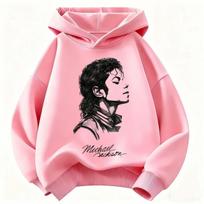 Michael Jackson grafinis spaudinys vaikiškas džemperis su gobtuvu – Kasdienis, laisvas, šiltas rudens/žiemos lauko viršutinis drabužis berniukams ir mergaitėms 160 pink