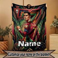 Custom Name Personalized Cristiano Ronaldo Print Blanket, Home Decor, Bedroom, Sofa, Camping, Couch, Gifts for Birthday Christmas 80cmx120cm brown