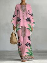 Women'S Two-Piece Set, Tropical Palm Leaf And Ethnic Boho Pattern Print, Summer Beach Casual Outfit, Elegant Vacation Style Matching Suit L pink