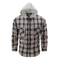 Men's Flannel Plaid Hooded Button-Up Shirt Jacket Casual Long Sleeve Outerwear M tamsiai mėlyna