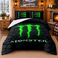 Monster Energy Pattern Bedding 3Pcs Set Bed Sheet And Pillowcases For Indoor Bedroom 140cmx210cm
