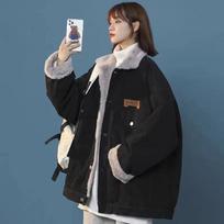 Women Denim Winter Coat Casual Loose Thicken Loose Denim Jackets Add Velvet Warm Padded Cotton Parkas Jacket Female W1074 XS black
