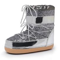 European Blinking Eyes Winter Ski Boots: Real Fur, Thick Sole, Sequins – Trendy Snow Boots for Women & Children, Parent-Child Match 39-40 (Inner Length 25-25.5CM) gray
