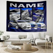 Custom Name Fast & Furious Print Tapestry, Backdrop, Easy Setup, Ideal for Bedroom, Office & Living Room, with Aesthetic Wall Hanging Decor. 100cmx150cm gray