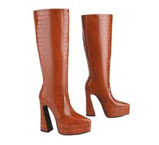 Nauji Super Pluošto Odos Platforminiai Ilgi Batai Moteriški Šilti Žieminiai Mados Ilgi Batai 14cm Juodi Balti Dydis 34-45 Aukšti Kulniukai 38 brown