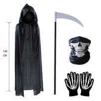 Terror Stitch Halloween Party Cosplay Children Adult Death Black Cloak, Halloween Death Skull Skeleton Ball Costume Prop Set One Size