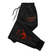 Scratch-palm Men Jogger Pants Pocket Claw Scar Word Art, Leg Horror Handprint Graphic, Ribbed Ankle Sweatpants for Street Casual Style 3XL black