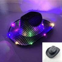 Hat Lightup Cowboy Fourcolor Led For Stage Halloween Party Black hat - four-color light