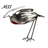 Bird Art From Forks And Spoons Handmade Metal Sculpture, Recycled Cutlery Statue, Rustic Sculpture Gift Fork Spoon Figurine for Garden Patio 1pc gray