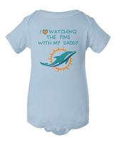 Miami Dolphins Love Watching Fins With Daddy Baby Short Sleeve Bodysuit 130 gray