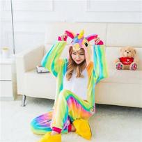 Warm And Comfortable Flannel Hooded Onesie Pajamas For Men And Women Rainbow Unicorn,S beige