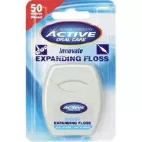ACTIVE ORAL CARE_Expanding Floss mėtų spalvos pūpsantis dantų siūlas su fluoru 50 metrų