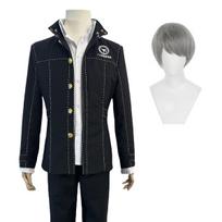 HOLOUN P4 Game Yu Narukami Cosplay Costume Wig School Uniform Embroidery Plaid Collar Suit Pants White Shirt Daily Wear L gray