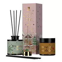 HISKIN_SET Kvapiųjų Kalėdų kvapų difuzorius Apelsinas ir cinamonas 80ml + natūrali sojų žvakė Magic Forest 100ml