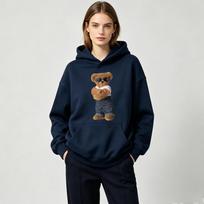 Unisex Hoodie Men Women Hooded Sweatshirt Teddy Bear Graphic Pullover Oversized Streetwear Harajuku Couple Hoodie Hip Hop Tops XXL black