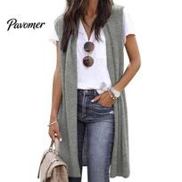 Women Sleeveless Cardigan Long Waistcoat Open Stitch Solid Color Loose Coat Elastic Soft Breathable Casual Mid Length Lady Vest Pure S šviesiai pilka spalva