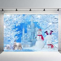 Frozen World Wonderland Birthday Party Winter Castle Forest Christmas Children's Photo Background Studio Photography Background 59×39inch/150*100cm blue