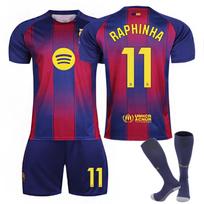 Paaugliams Vaikams Suaugusiems Futbolo Aprangos 2025-26 Barça Namų #11 RAPHINHA Sportinio Treniruočių Dėvėjimo Rinkinys su Kojinėmis 28 red