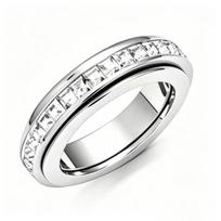 Size 6-10 Stainless Steel Spinner Fidget Ring Cubic Zirconia Lucky Ring  Women and Men 7 balta