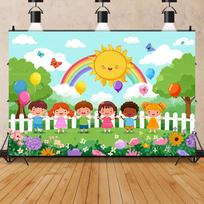 Children's outdoor activities park theme background slide hide and seek kindergarten decoration poster props Children's  323 59×39inch/150*100cm yellow
