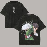 Rock Lee T Shirt Naruto Men Acid Wash Back Print Taijutsu Anime Graphic Cotton Streetwear Konoha Vintage Bootleg Oversized Tee M gray