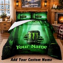 Monster Energy Pattern Bedding 3Pcs Set Custom Name, Bed Sheet And Pillowcases For Home Bedroom 180cmx210cm