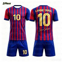2 dalių rinkinys Yamal #10 Asmeniški dryžuoti futbolo marškinėliai Šeimos derinimo rinkinys Kvėpuojantis specialus komplektas suaugusiems Vaikams 100