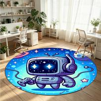 Astro Bot Printed Round Crystal Velvet Rug Soft Non Slip Floor Carpet For Bedroom Holiday Gift 100cmx100cm