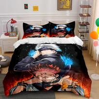 Anime Duo with Fire and Blue Flames Bedding Set (1 duvet cover, 2 pillowcases, duvet not included) sofas 135x200cm black