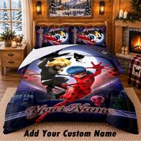 Miraculous Ladybug Custom Name 3Pcs Bedding Set 1 Bed Sheet 2 Pillowcases Bedroom Home Decor 135cmx200cm white