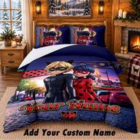 Miraculous Ladybug Custom Name 3Pcs Bedding Set 1 Bed Sheet 2 Pillowcases Bedroom Home Decor 135cmx200cm