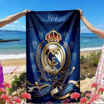 Real Madrid Football Print Beach Towel, Versatile Lightweight Absorbent Beach Towel for Pool Surf Yoga Bathroom, Perfect Birthday Holiday Gift 70cmx140cm(27x55inch) beige